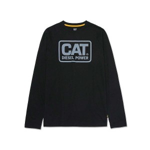 Black Men's Caterpillar Cat Diesel Power Long Sleeve Tee T-Shirt | 710265-YNF