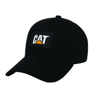 Black Men's Caterpillar Cat Logo Silicone Patch Hats | 591208-HGJ