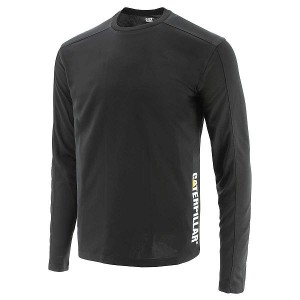 Black Men's Caterpillar Coolmax Long Sleeve Tee T-Shirt | 265498-BTG