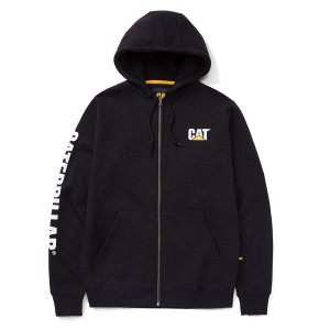 Black Men's Caterpillar Full Zip Hooded Sweatshirt | 132809-DIV