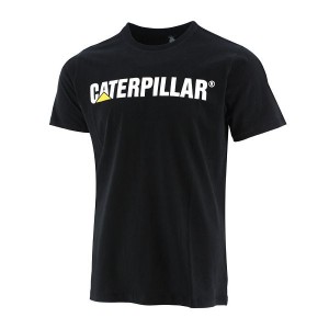 Black Men's Caterpillar Original Fit Caterpillar Logo Tee T-Shirt | 149063-SGU