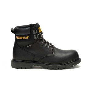 Black Men's Caterpillar Second Shift Waterproof Steel Toe Work Boots | 261304-NSY