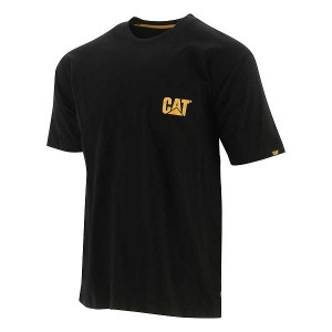 Black Men's Caterpillar Trademark Pocket Tee T-Shirt | 489132-AGH