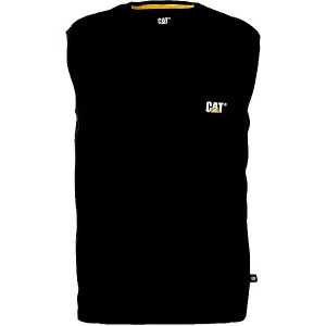 Black Men's Caterpillar Trademark Sleeveless Pocket Tee T-Shirt | 062937-PCA