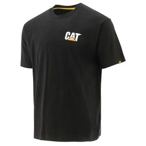 Black Men's Caterpillar Trademark Tee T-Shirt | 960185-UCK