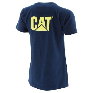 Blue Women's Caterpillar Trademark Tee T-Shirt | 925186-ZXQ