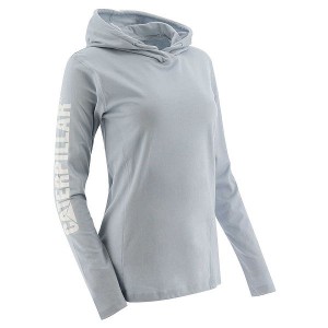 Blue Women's Caterpillar UPF Hooded Banner Long Sleeve Tee T-Shirt | 605893-IBR