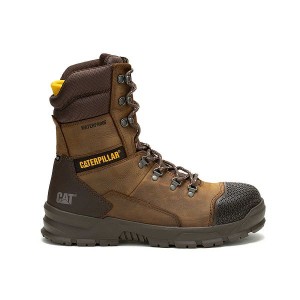 Brown Men's Caterpillar Accomplice X 8" Waterproof Steel Toe Work Boots | 321674-JOK