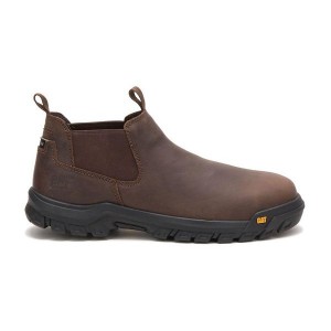 Brown Men's Caterpillar Outline Slip-On Steel Toe Boots | 278354-EXR