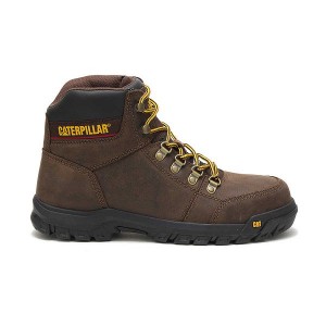 Brown Men's Caterpillar Outline Steel Toe Work Boots | 184920-CSX