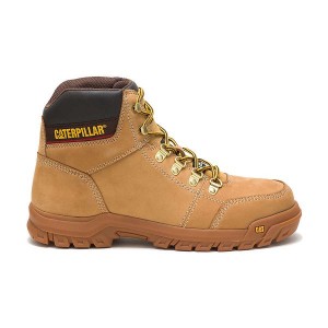 Brown Men's Caterpillar Outline Steel Toe Work Boots | 952476-BCH