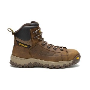 Brown Men's Caterpillar Threshold Rebound Waterproof Composite Toe Work Boots | 086493-MOF