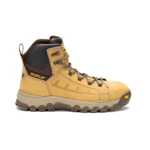 Brown Men's Caterpillar Threshold Rebound Waterproof Composite Toe Work Boots | 081765-STX