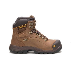 Dark / Beige Men's Caterpillar Diagnostic Hi Waterproof Thinsulate™ Steel Toe Work Boots | 453201-KGY