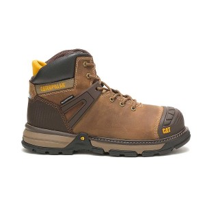 Dark / Beige Men's Caterpillar Excavator Superlite Waterproof Soft Toe Work Boots | 689430-PFZ