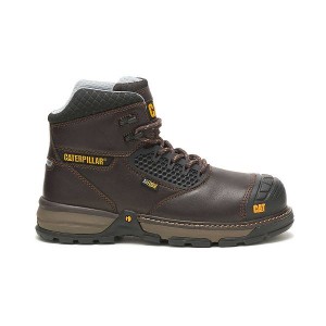 Dark / Brown Men's Caterpillar Excavator Superlite Cool Carbon Composite Toe Work Boots | 184560-CJS