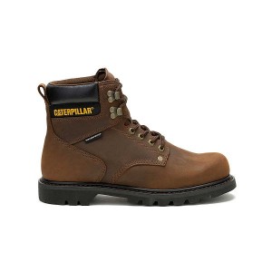 Dark / Brown Men's Caterpillar Second Shift Waterproof Work Boots | 450692-VLW