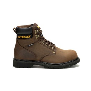 Dark / Brown Men's Caterpillar Second Shift Waterproof Steel Toe Work Boots | 513867-JMA