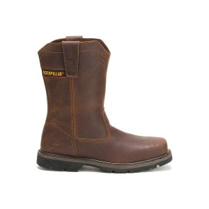 Dark / Brown Men's Caterpillar Wellston Pull On Steel Toe Work Boots | 312596-RAS