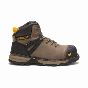 Dark / Grey Men's Caterpillar Excavator Superlite Waterproof Carbon Composite Toe Work Boots | 963248-ACS