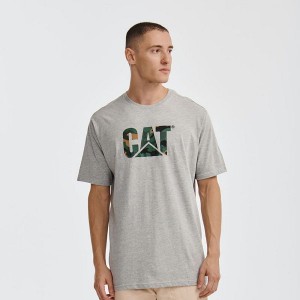 Grey Men's Caterpillar Original Fit Logo Tee T-Shirt | 980716-GTX