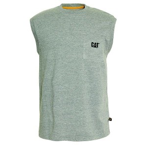 Grey Men's Caterpillar Trademark Sleeveless Pocket Tee T-Shirt | 357419-RSW