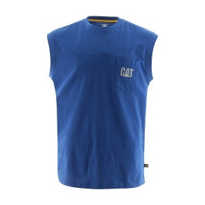 Light / Blue Men's Caterpillar Trademark Sleeveless Pocket Tee T-Shirt | 268197-XDN