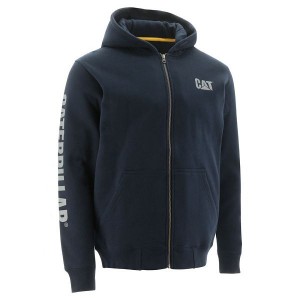 Navy Men's Caterpillar Full Zip Hooded Sweatshirt | 734865-BOI