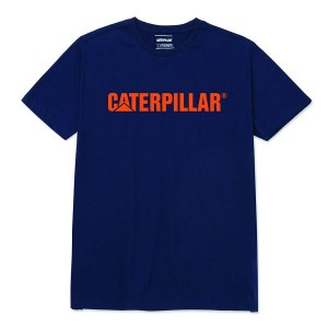 Navy Men's Caterpillar Original Fit Caterpillar Logo Tee T-Shirt | 837105-MZD