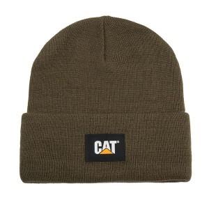 Olive Men's Caterpillar Cat Label Cuff Beanie | 754830-RVS