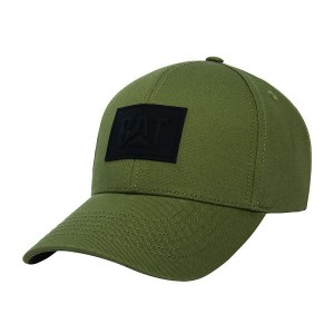 Olive Men's Caterpillar Cat Logo Silicone Patch Hats | 756038-DVS