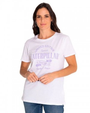 White Women's Caterpillar Short Sleeve W Historic Tradition Graphic Tee T-Shirt | 624859-ERH