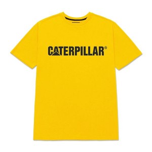 Yellow Men's Caterpillar Original Fit Caterpillar Logo Tee T-Shirt | 802576-VFS