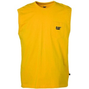 Yellow Men's Caterpillar Trademark Sleeveless Pocket Tee T-Shirt | 596483-OUF