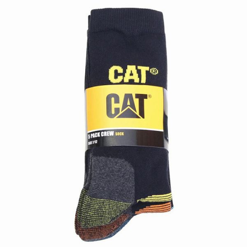 Black Men\'s Caterpillar 5 Pack Crew Socks | 013468-OGT