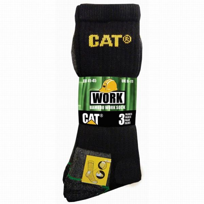 Black Men's Caterpillar Bamboo 3 Pack Socks | 690735-XME