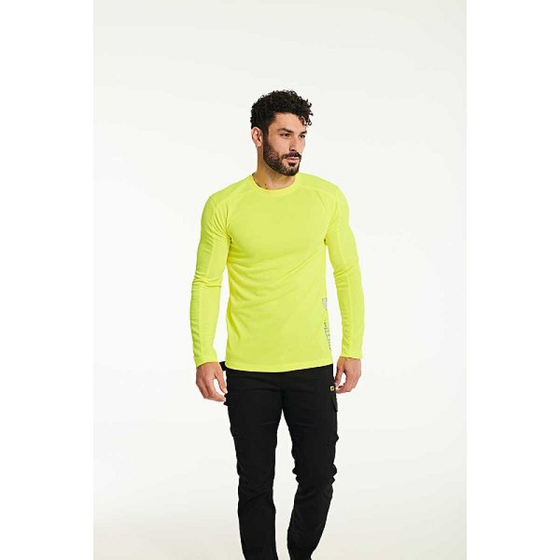 Black Men's Caterpillar Coolmax Long Sleeve Tee T-Shirt | 265498-BTG