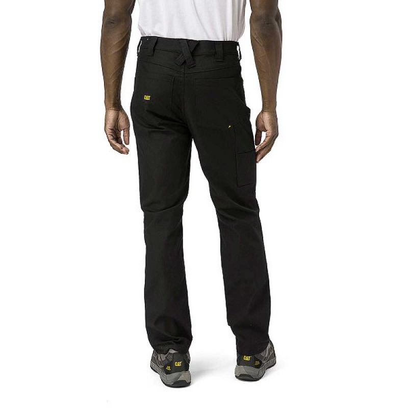 Black Men's Caterpillar Double Front Stretch Canvas Straight Fit Utility Pants | 947801-RUA