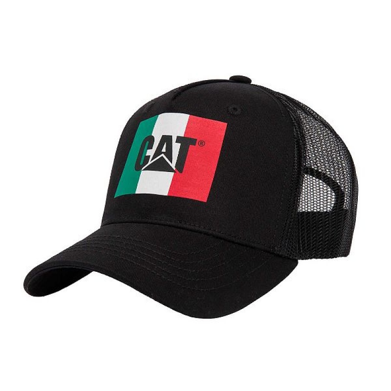 Black Men\'s Caterpillar Flag Caps | 578102-DQY