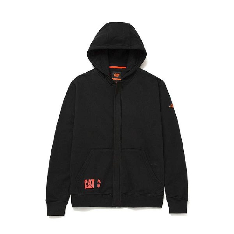 Black Men's Caterpillar Flame Resistant Midweight Full Zip Hoodie | 245378-LQT