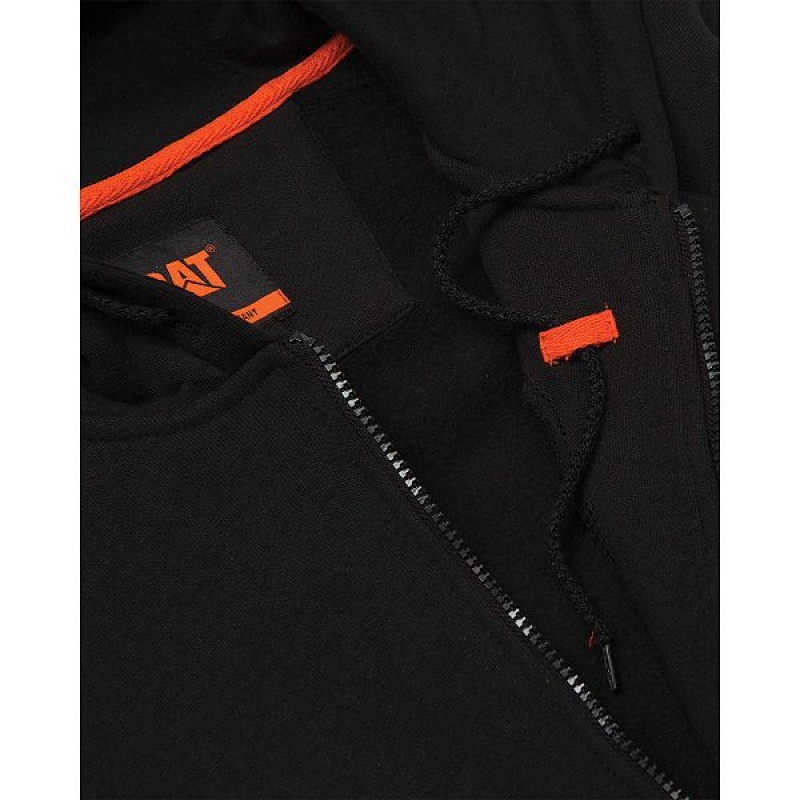 Black Men's Caterpillar Flame Resistant Midweight Full Zip Hoodie | 245378-LQT