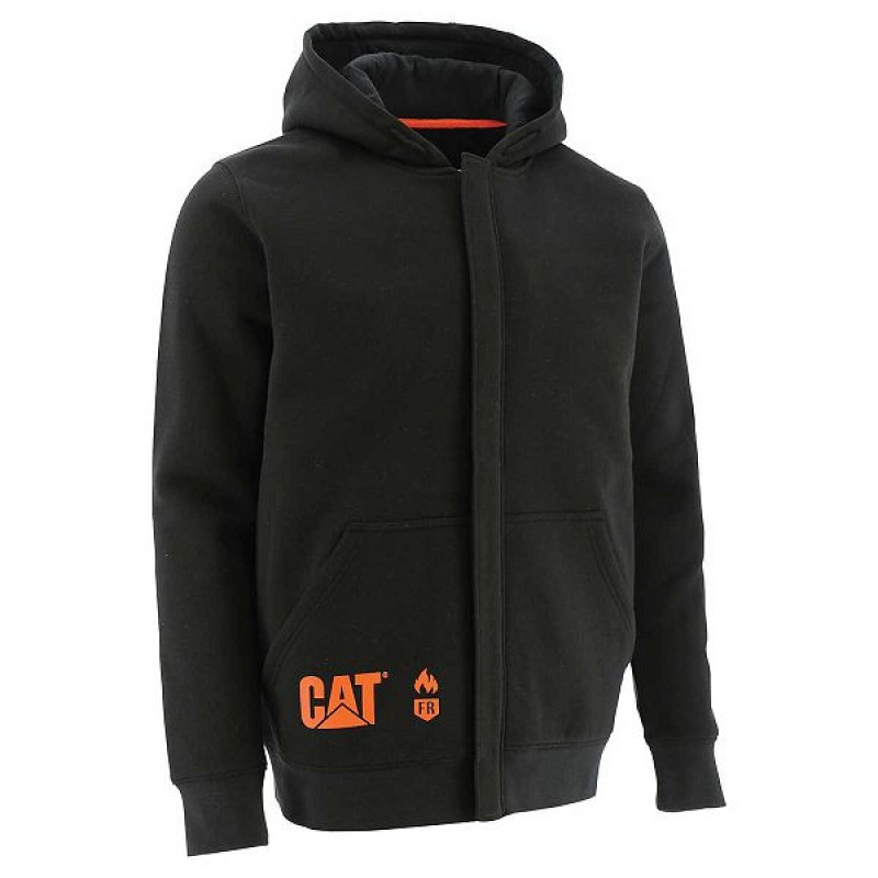 Black Men\'s Caterpillar Flame Resistant Midweight Full Zip Hoodie | 245378-LQT