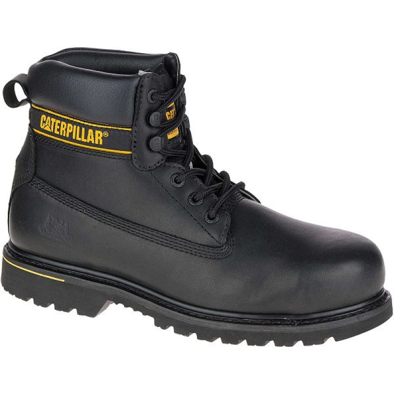 Black Men's Caterpillar Holton Steel Toe SB FO HRO SRC Work Boots | 986450-HWA