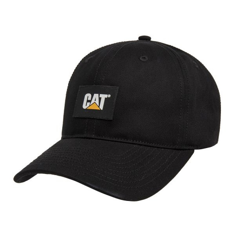 Black Men\'s Caterpillar Logo Label Unstructured Caps | 216837-QUG