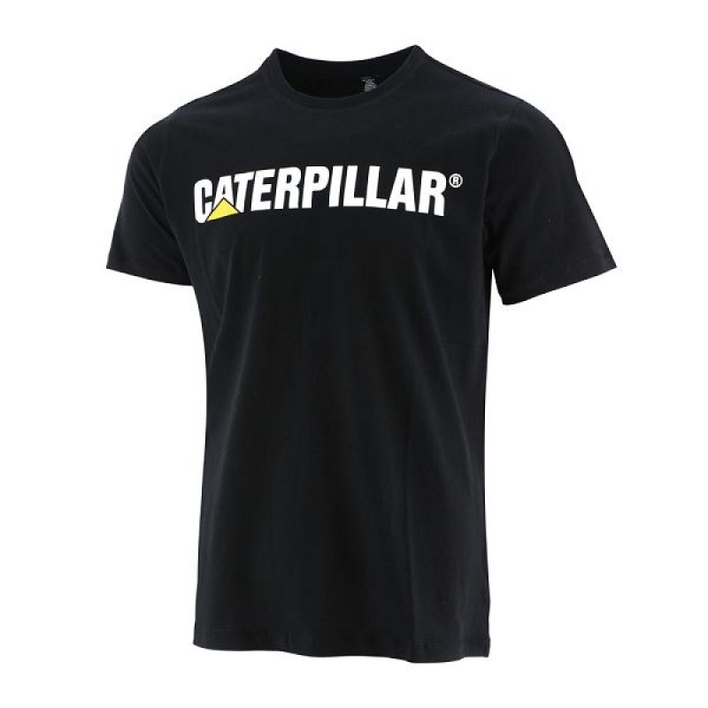 Black Men\'s Caterpillar Original Fit Caterpillar Logo Tee T-Shirt | 149063-SGU