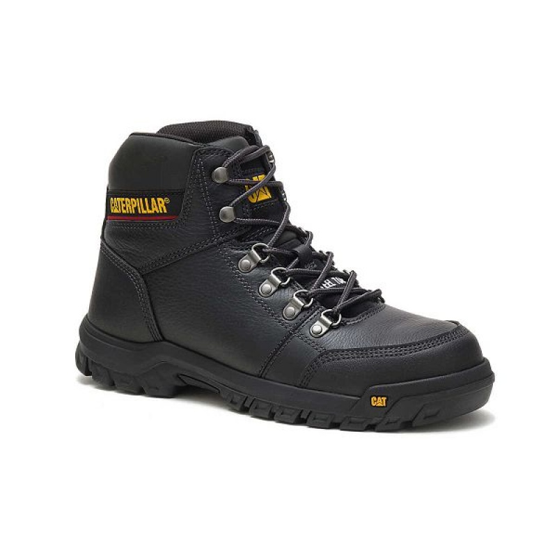 Black Men's Caterpillar Outline Steel Toe Work Boots | 762315-LKB