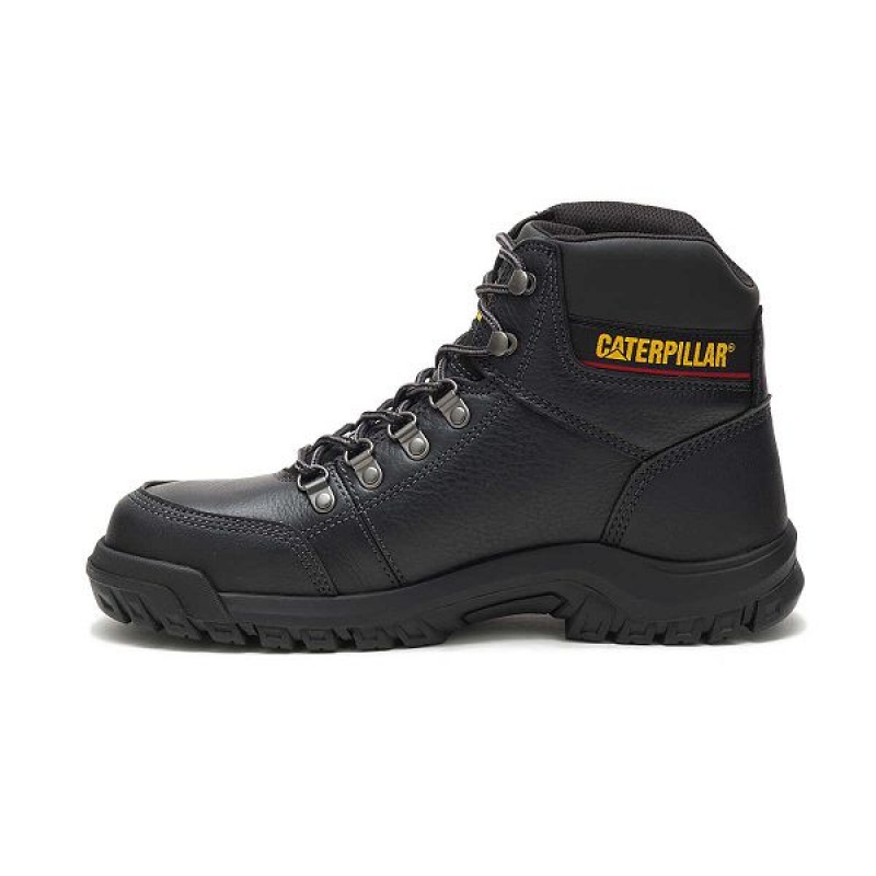 Black Men's Caterpillar Outline Steel Toe Work Boots | 762315-LKB