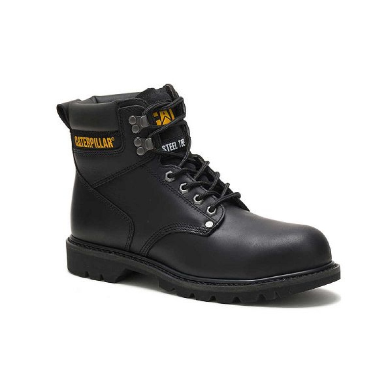 Black Men's Caterpillar Second Shift Steel Toe Work Boots | 692734-ZSM