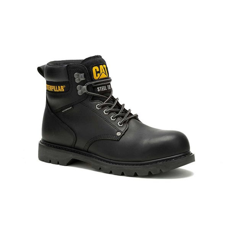 Black Men's Caterpillar Second Shift Waterproof Steel Toe Work Boots | 261304-NSY