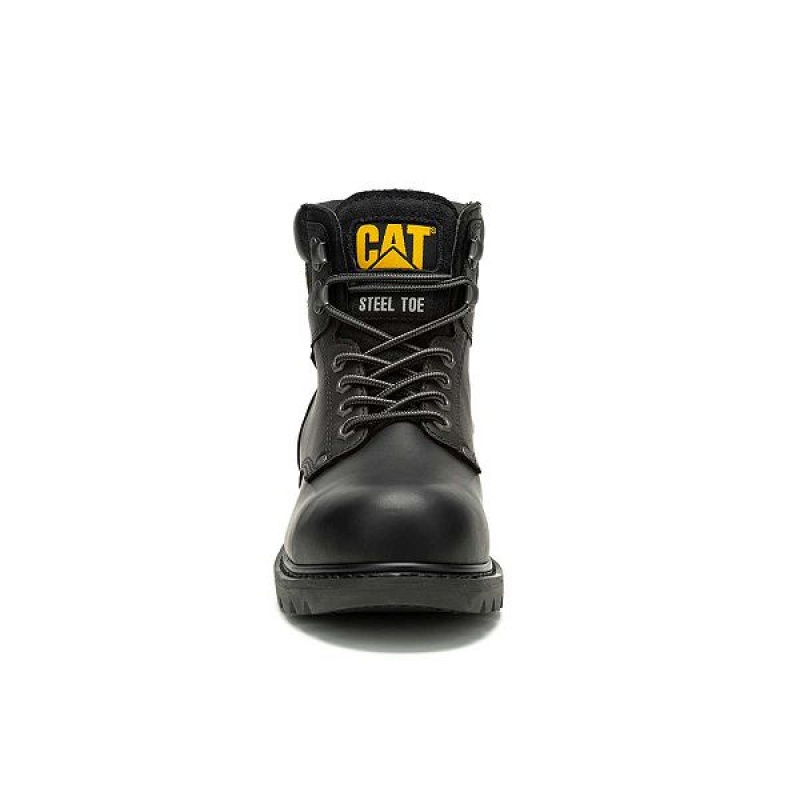 Black Men's Caterpillar Second Shift Waterproof Steel Toe Work Boots | 261304-NSY